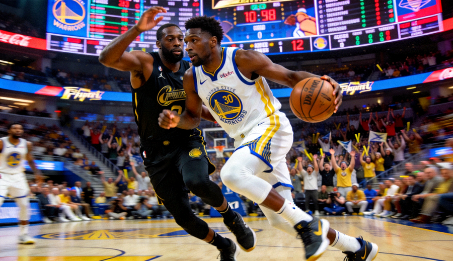 NBA总决赛现场比赛画面，球员在高强度攻防中争夺关键回合